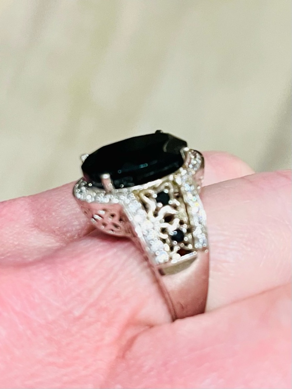 Vintage Sterling Silver Black Onyx Cocktail Ring DP 925 Size 7.25 - Picture 2 of 15